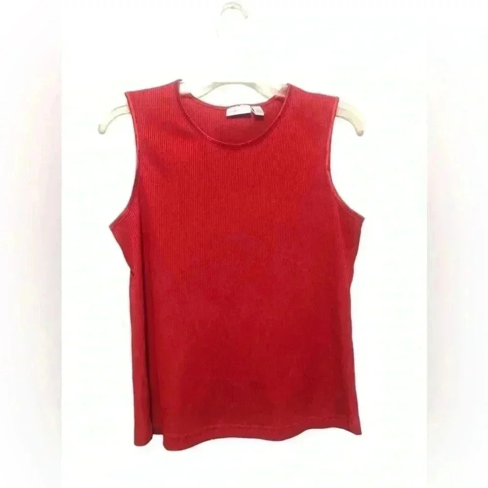 Vintage Kim Rogers Red Ribbed Tank Top Size Medium Petite